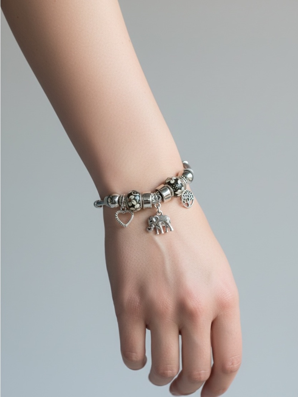 9/25 Silver Elephant Charm Beaded Bracelet - Women Jewelry